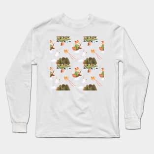 Happy Fox and Bunny in the Forest Illustration Long Sleeve T-Shirt